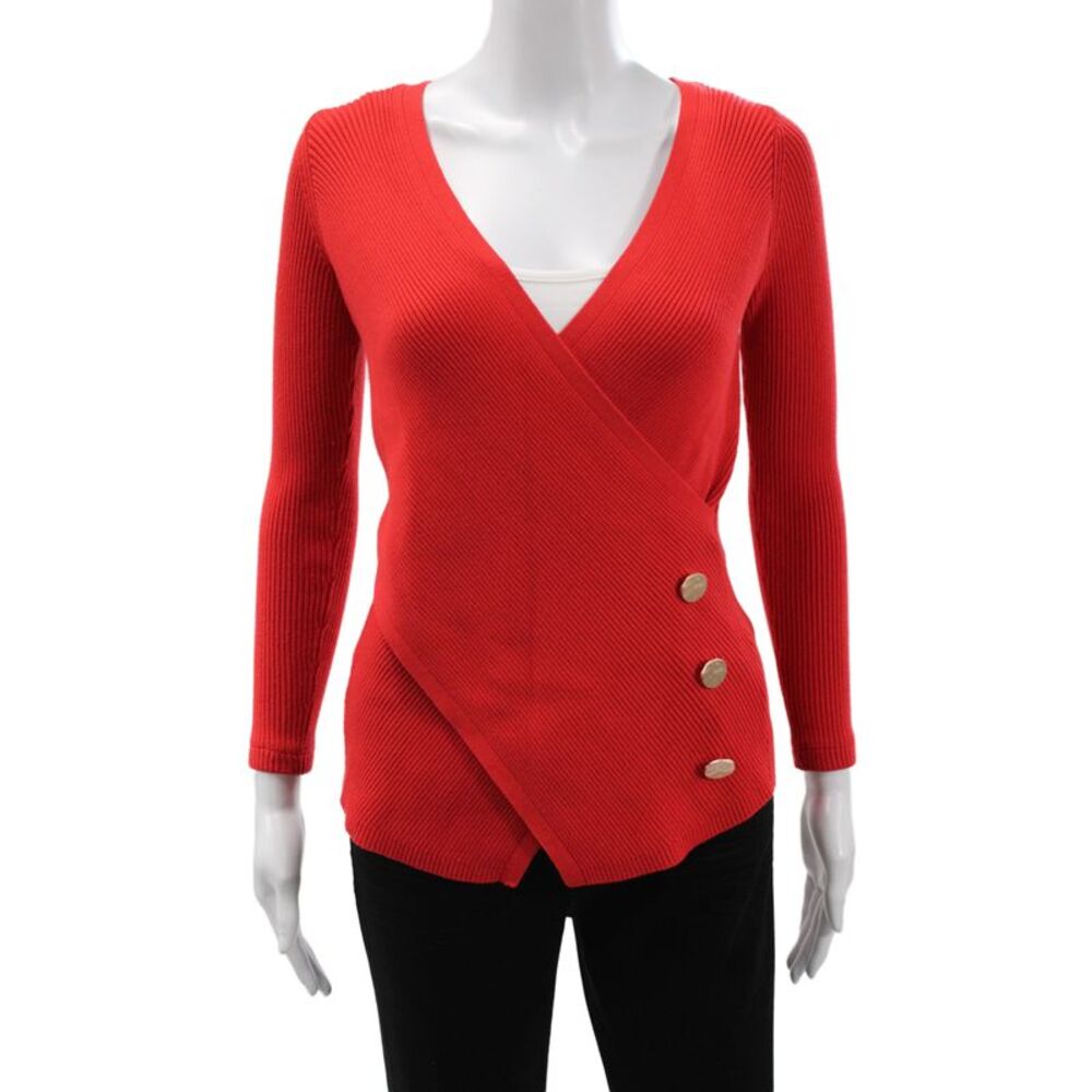 Milly Womens Cardigan V-Neck Long Sleeve Red Button Size 0P